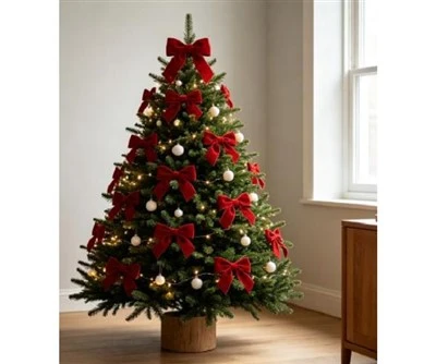 Red Bow Decorated Christmas Tree